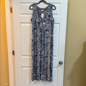 Charter Club Navy and White Floral Maxi Dress